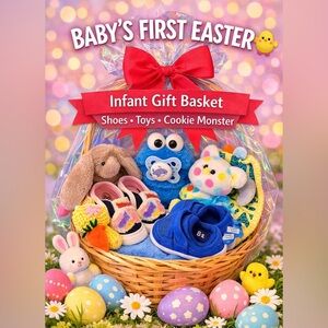 🧺
Vintage Cookie Monster & Booties Infant Easter Basket Baby Gift Set